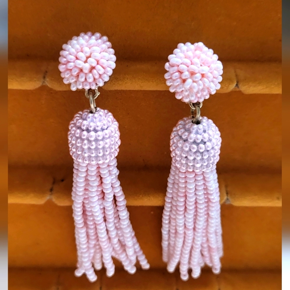 Pink Beaded Tassel Earrings